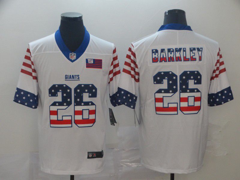 Men New York Giants26 Barkley White Retro USA Flag Nike NFL Jerseys